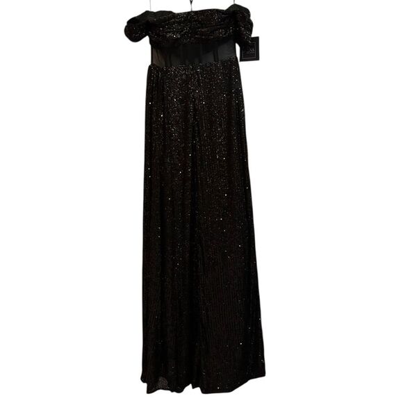 Mac Duggal leena NWT Black Sequin Off The Shoulder Sheer Corset Gown 11665 Sz 0 - Picture 4 of 12